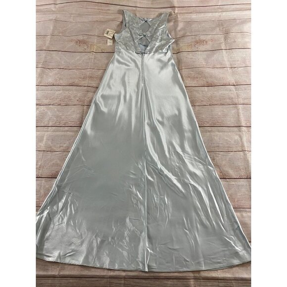 NWT Michaelangelo David's Bridal Ice Blue Satin Sleeveless Dress - 12 - Picture 11 of 14